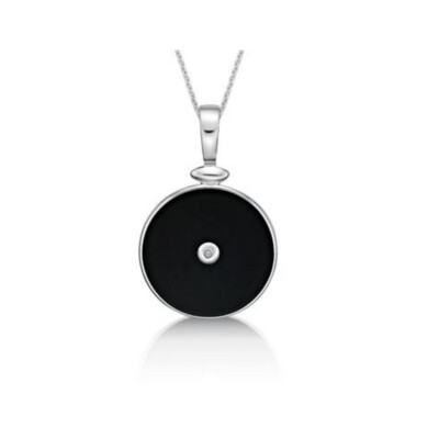 Sterling Silver Round Onyx & CZ Enhancer Pendant