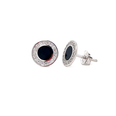 9ct White Gold CZ & Black Stud Earrings