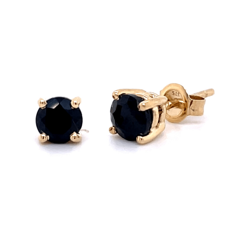 9ct Yellow Gold Black Sapphire Stud Earrings