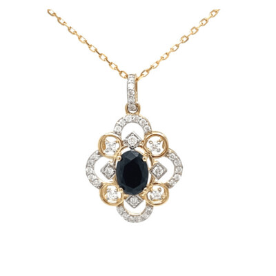 9ct Yellow Gold Sapphire & Diamond Pendant