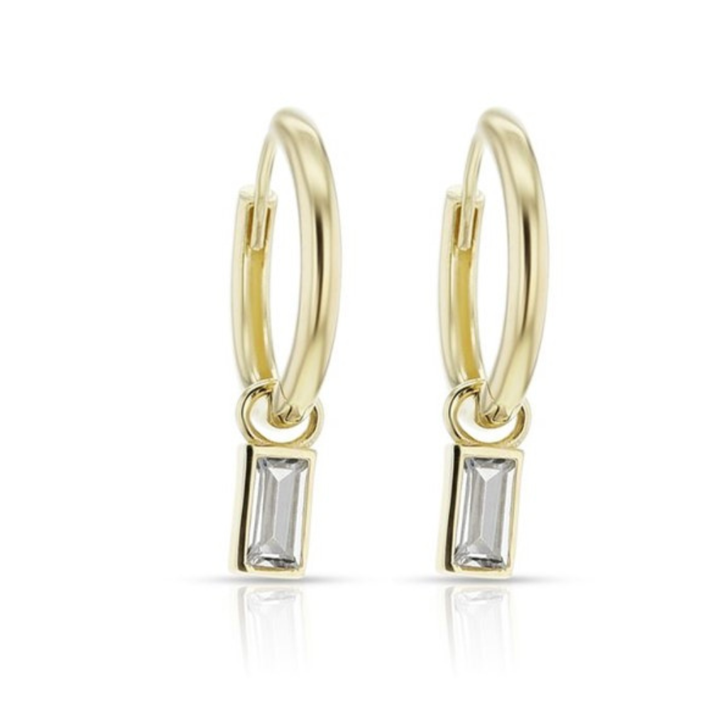 9ct Yellow Gold Huggie CZ Drop Earrings
