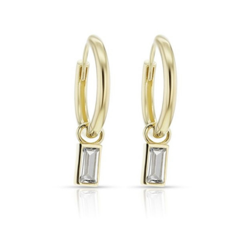 9ct Yellow Gold Huggie CZ Drop Earrings