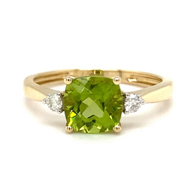 9ct Yellow Gold Peridot & Diamond Ring