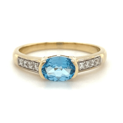 9ct Yellow Gold Oval Cut Topaz & Diamond Ring
