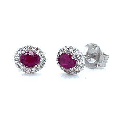 9ct White Gold Ruby & Diamond Stud Earrings