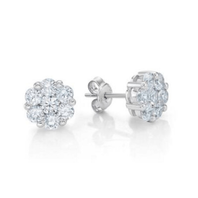 Sterling Silver Daisy CZ Stud Earrings