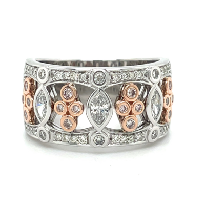 18ct "PINK CAVIAR" PINK & Marquise Cut Diamond Ring