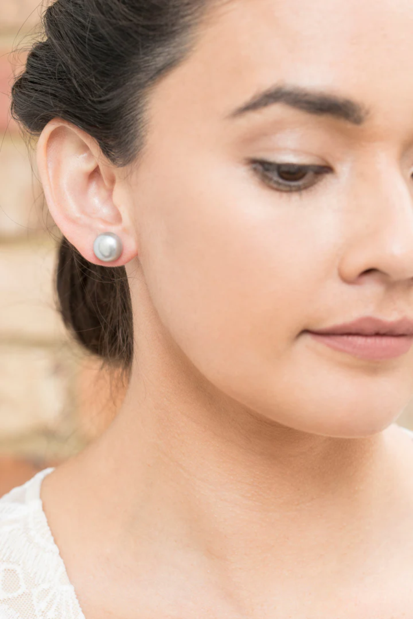 Sterling Silver White FWP Button Stud Earrings