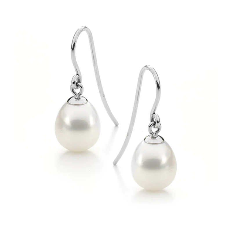 Sterling Silver Freshwater Drop Pearl Hook Earrings