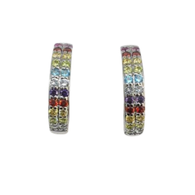 Sterling Silver Double Row Rainbow CZ Huggies