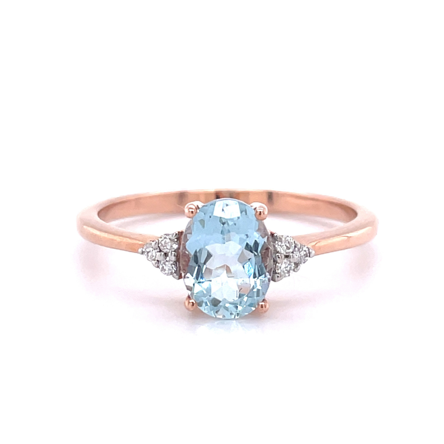 9ct Rose Gold Aquamarine & Diamond Ring