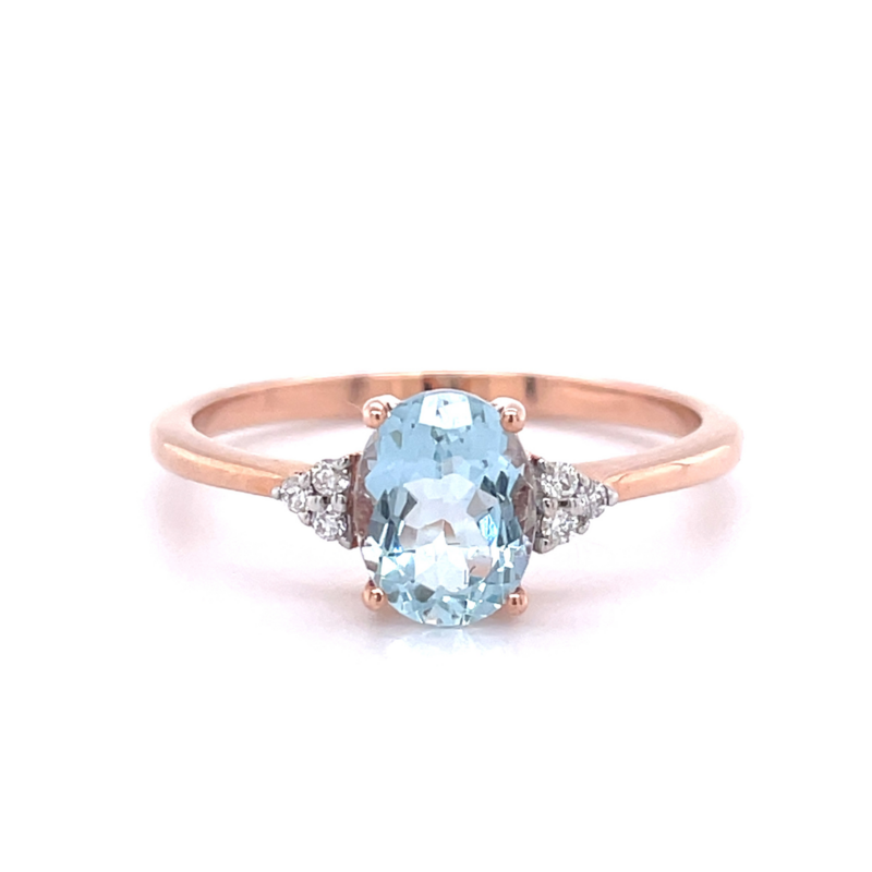9ct Rose Gold Aquamarine & Diamond Ring