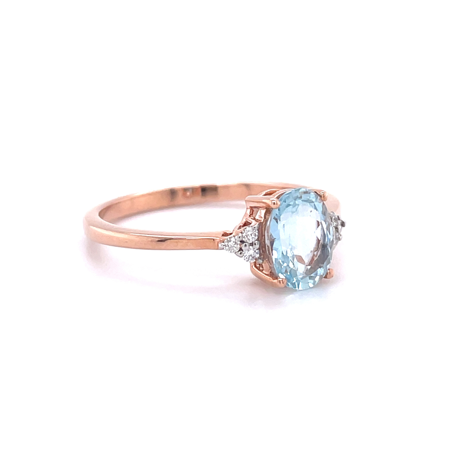 9ct Rose Gold Aquamarine & Diamond Ring