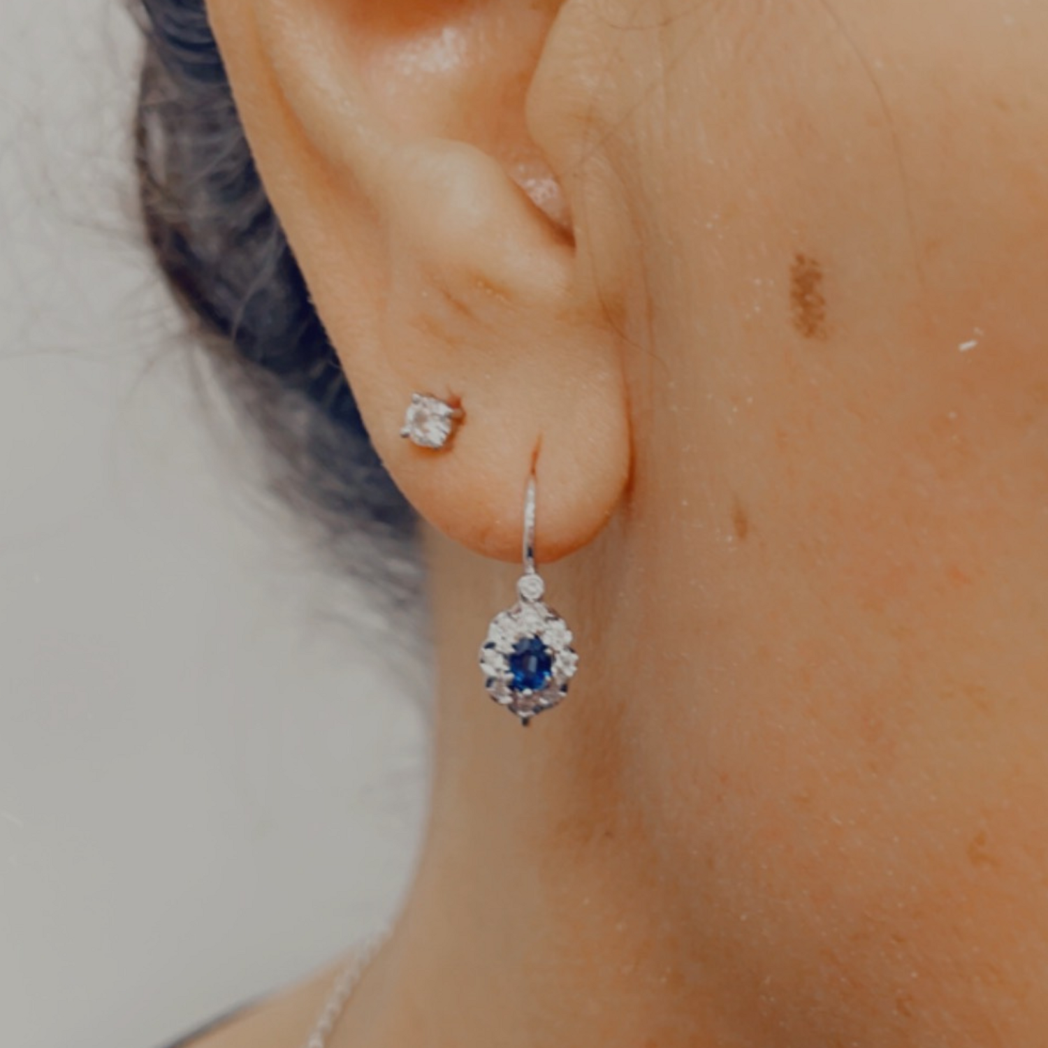 9ct White Gold Sapphire & Diamond Hook Earrings