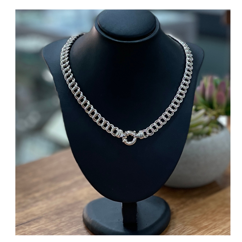 Sterling Silver Open Link Double Curb Euro Bolt Necklace