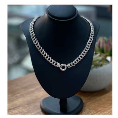 Sterling Silver Open Link Double Curb Euro Bolt Necklace