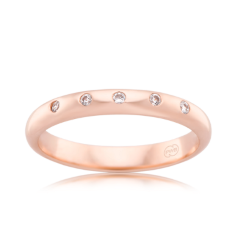 9ct Rose Gold Hammer Set Diamond Ring