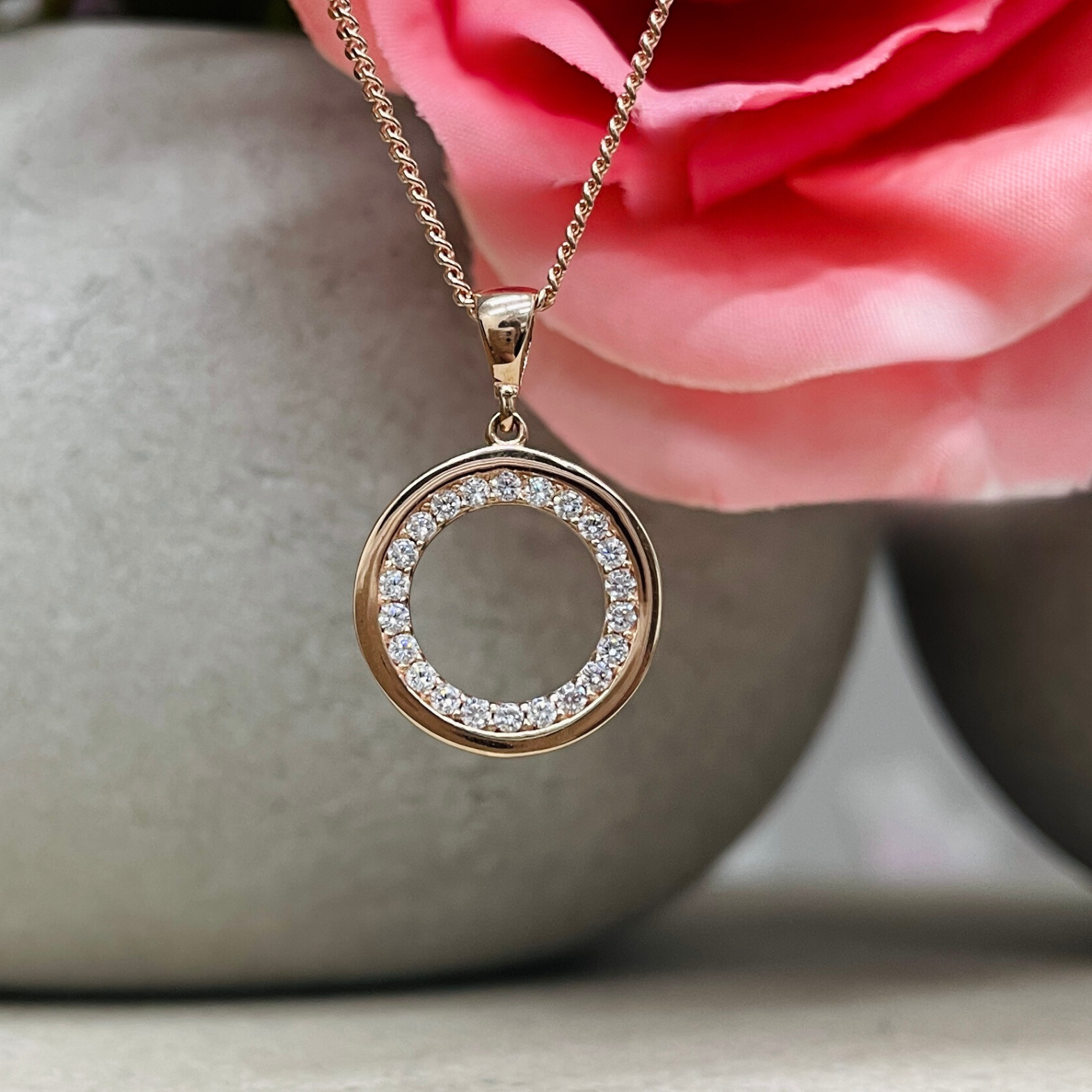 9ct Gold CZ Polished Circle Pendant