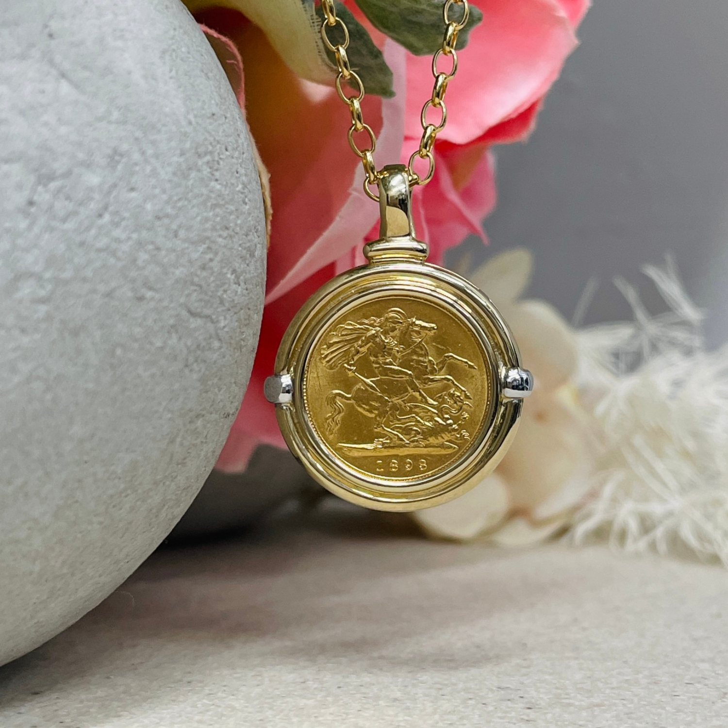 1893 Gold Half Sovereign Victoria Old Head 9ct Enhancer Pendant