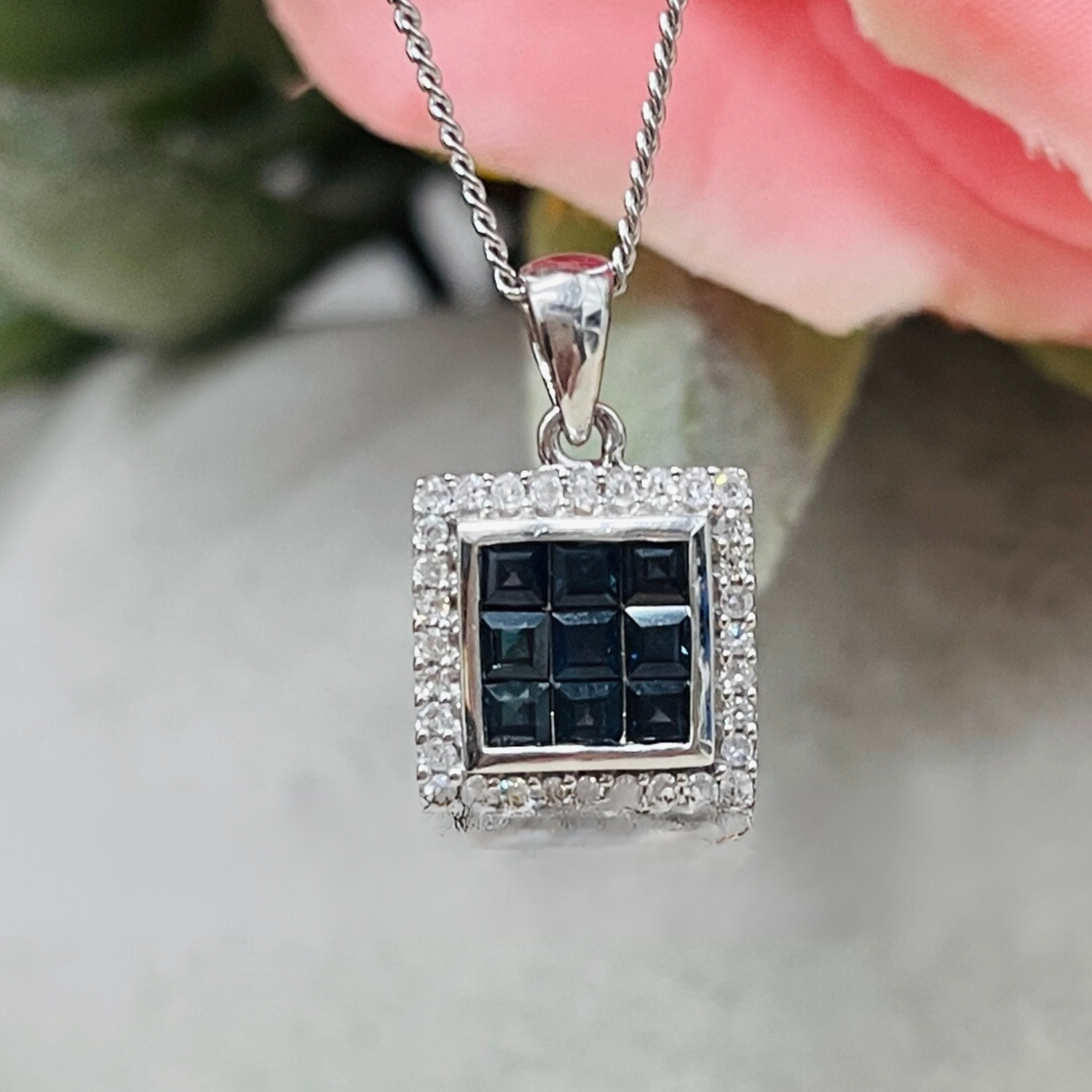 9W Sapphire & Diamond Pendant & Chain