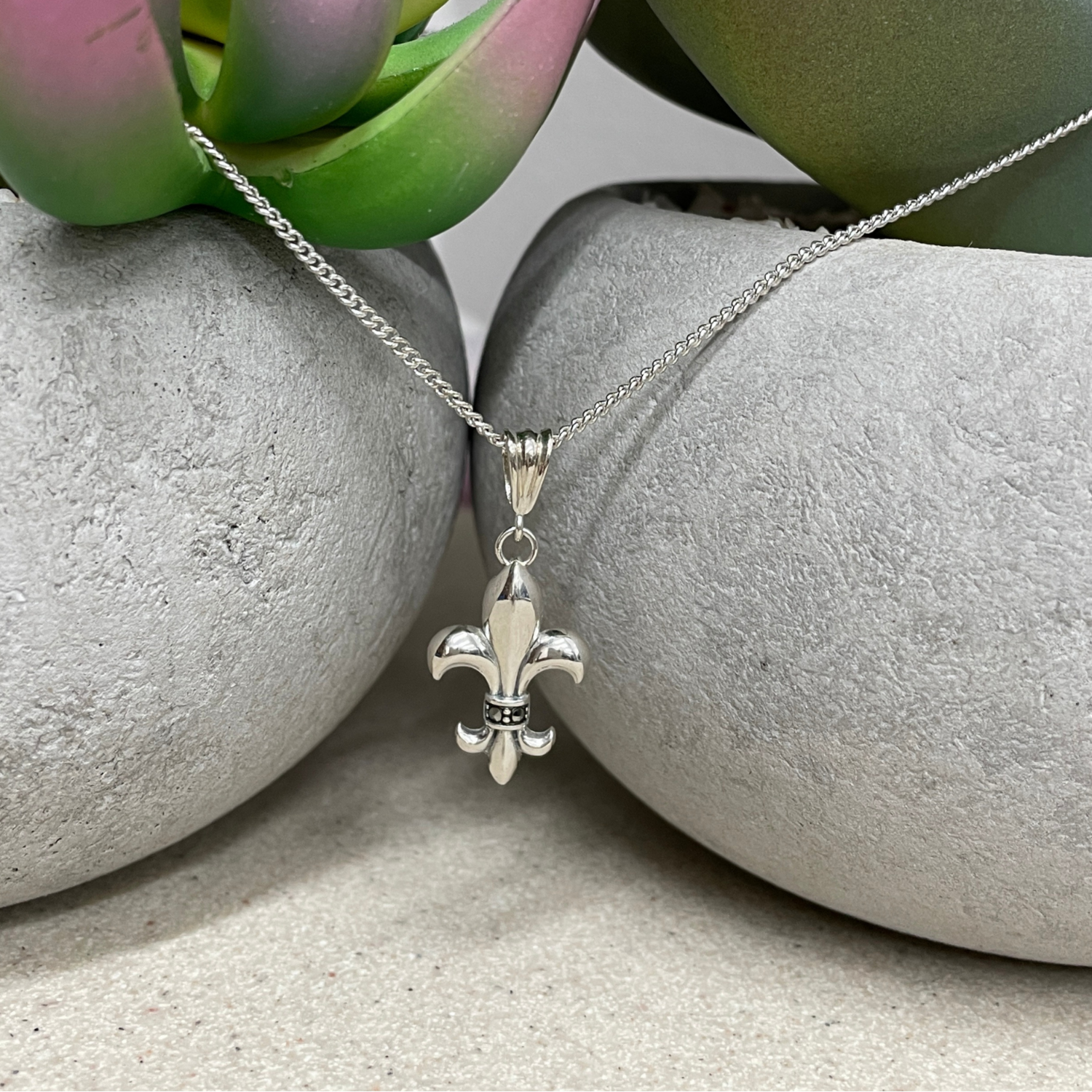 Sterling Silver Fleur De Lys & Marcasite Pendant