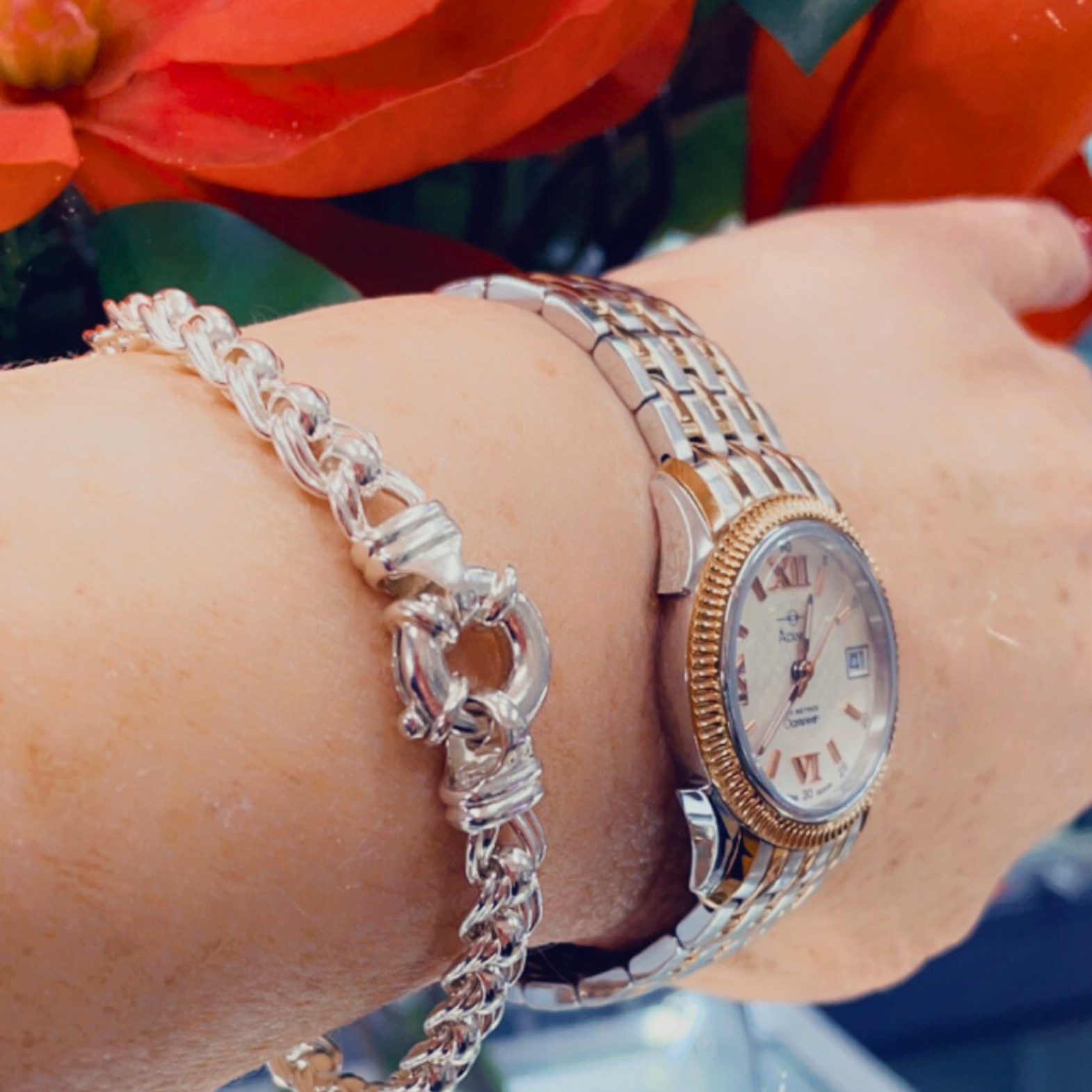 Sterling Silver Double Curb Roller Bracelet (B100)