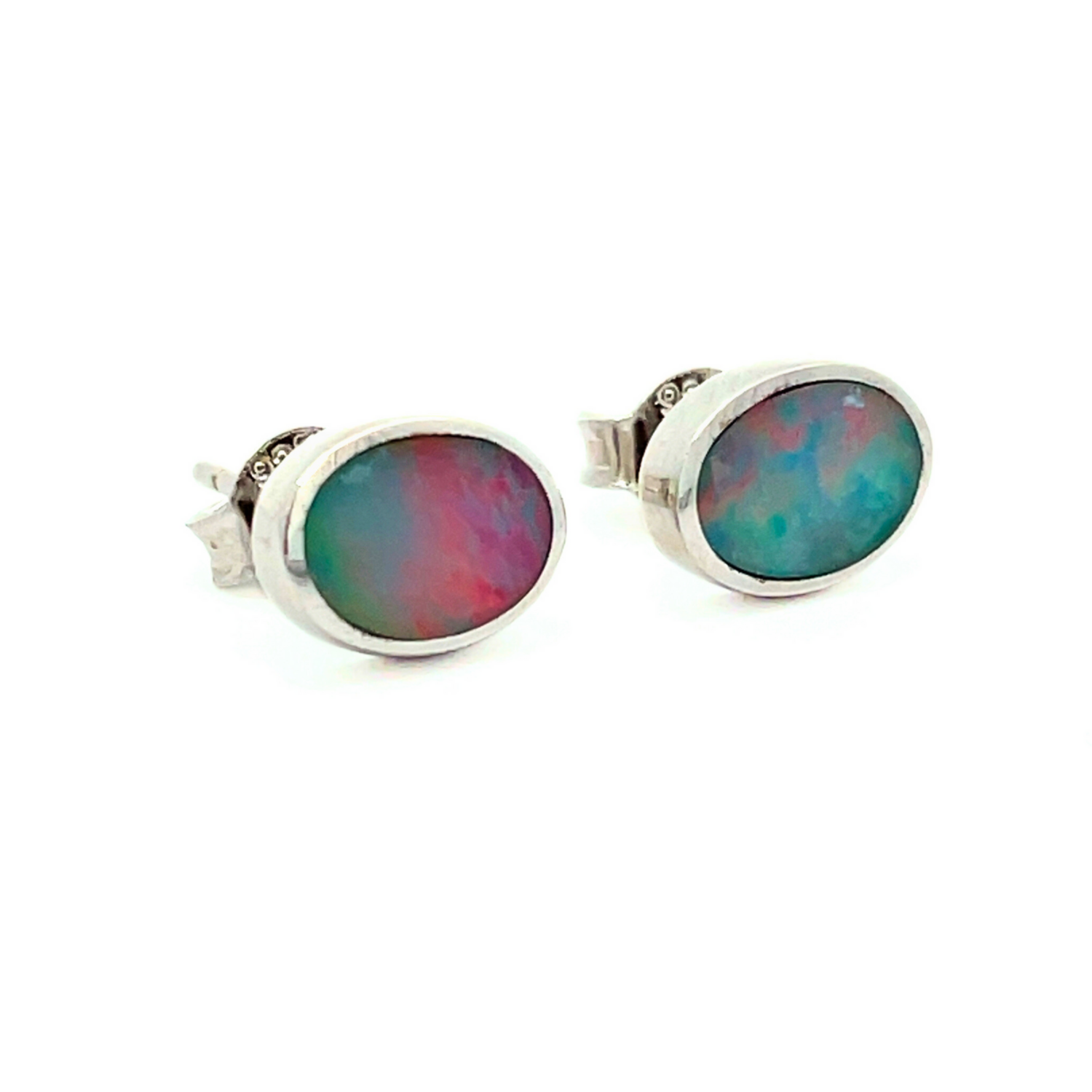 Sterling Silver Oval Boulder Opal Stud Earrings