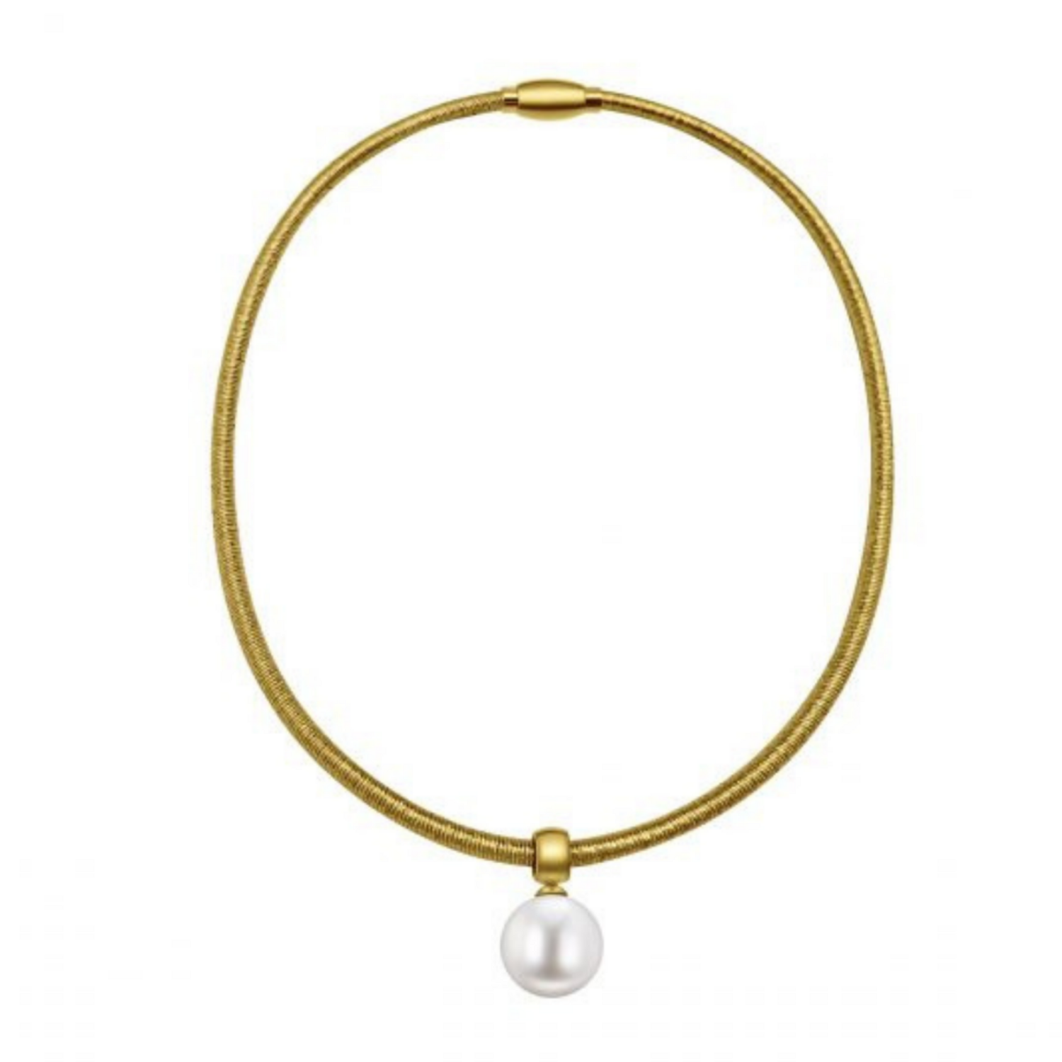 Japanese Silk Wire Wrapped Necklace  & FWP Pearl Drop, Metal Colour: Yellow Gold  Plated Steel