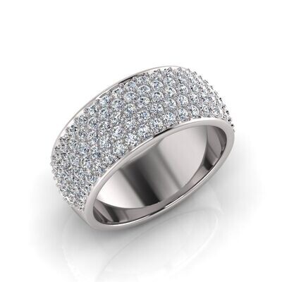 9ct White Gold Pave Set Diamond Ring- Rounded Profile