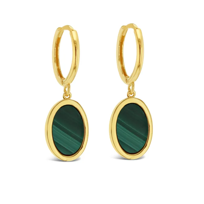 9ct Yellow Gold Malachite Drop Huggie Earrings
