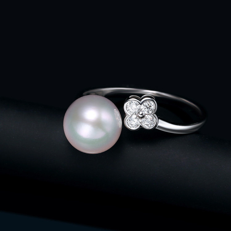 Sterling Silver Open Pearl & CZ Ring