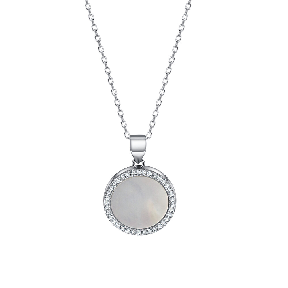 Sterling Silver Mother of Pearl & CZ Pendent & Chain