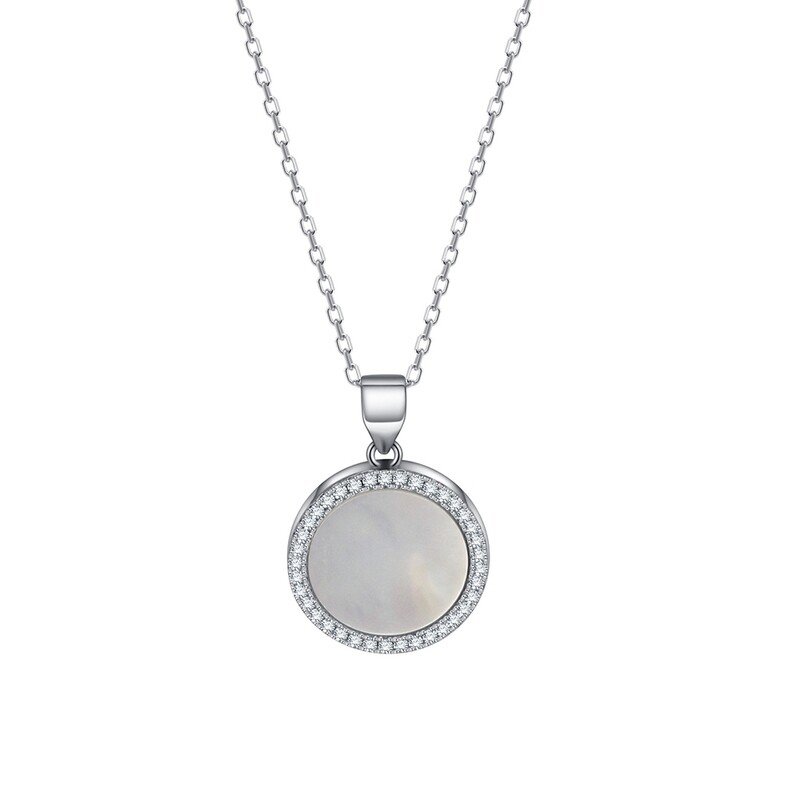 Sterling Silver Mother of Pearl & CZ Pendent & Chain