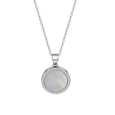 Sterling Silver Mother of Pearl & CZ Pendent & Chain