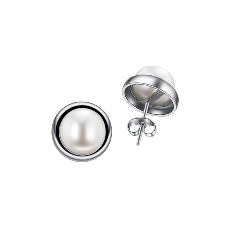 Sterling Silver White Button FWP Stud Earrings
