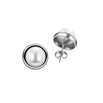 Sterling Silver White Button FWP Stud Earrings