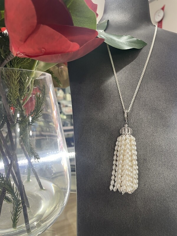 Sterling Silver Freshwater Rice Pearl Tassel Enhancer Pendant