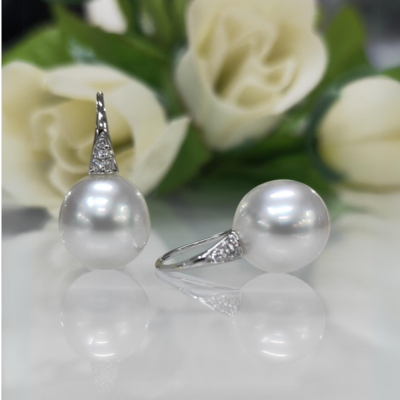 18ct White Gold Diamond South Sea Pearl Earrings