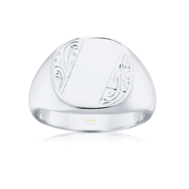 Silver Silver Gents Patterned Signet Ring Silver Silver Gents Patterned Signet Ring
