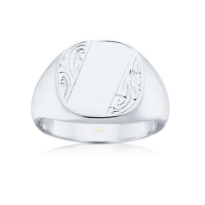 Silver Silver Gents Patterned Signet Ring Silver Silver Gents Patterned Signet Ring