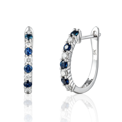 9ct White Gold Diamond & Sapphire Huggie Earrings