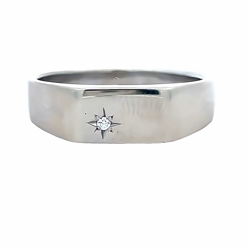 Sterling Silver Flat Top CZ Signet Ring