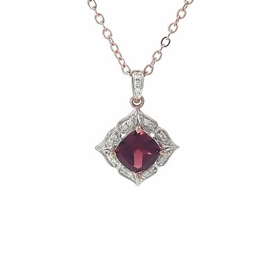9ct Rose Gold Garnet & Diamond Pendant