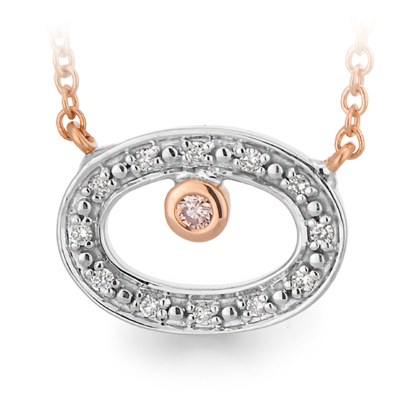 9ct Rose Gold  Pink Diamond Open Oval Necklace