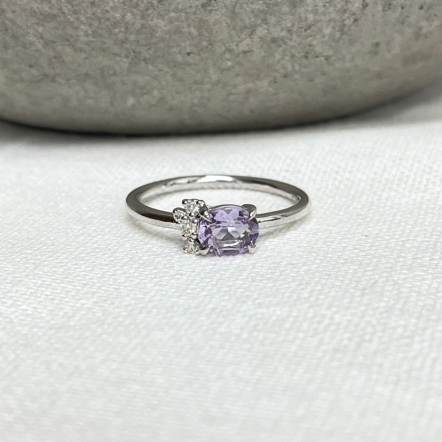 9ct White Gold Pink Amethyst & Diamond Ring