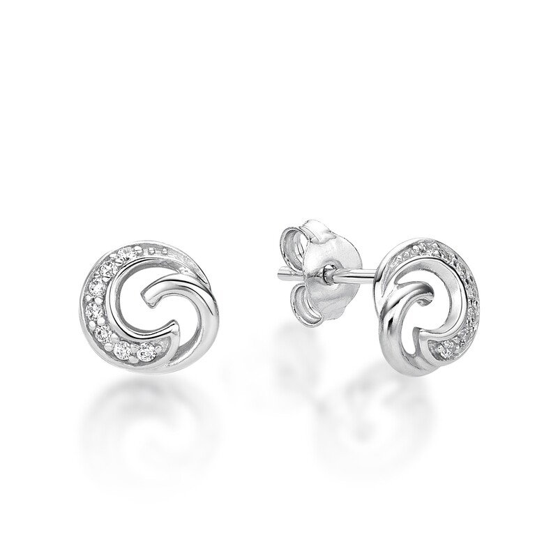 Sterling Silver Open Swirl CZ Circle Stud Earrings