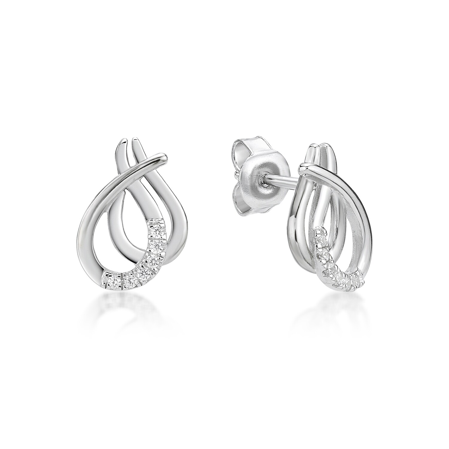 Sterling Silver Double Loop CZ Stud Earrings