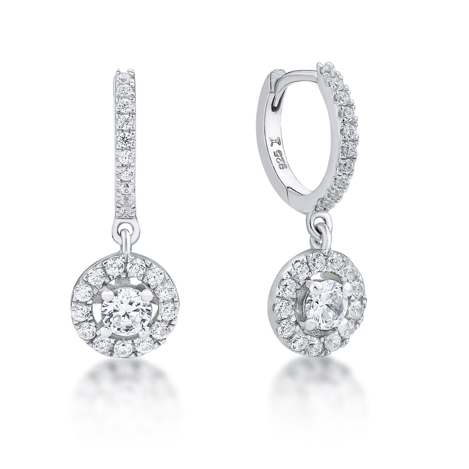 Sterling Silver Huggie & CZ Cluster Drop Earrings