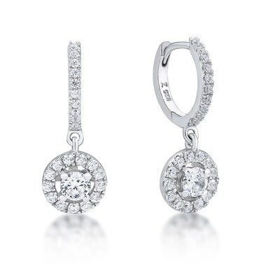 Sterling Silver Huggie & CZ Cluster Drop Earrings