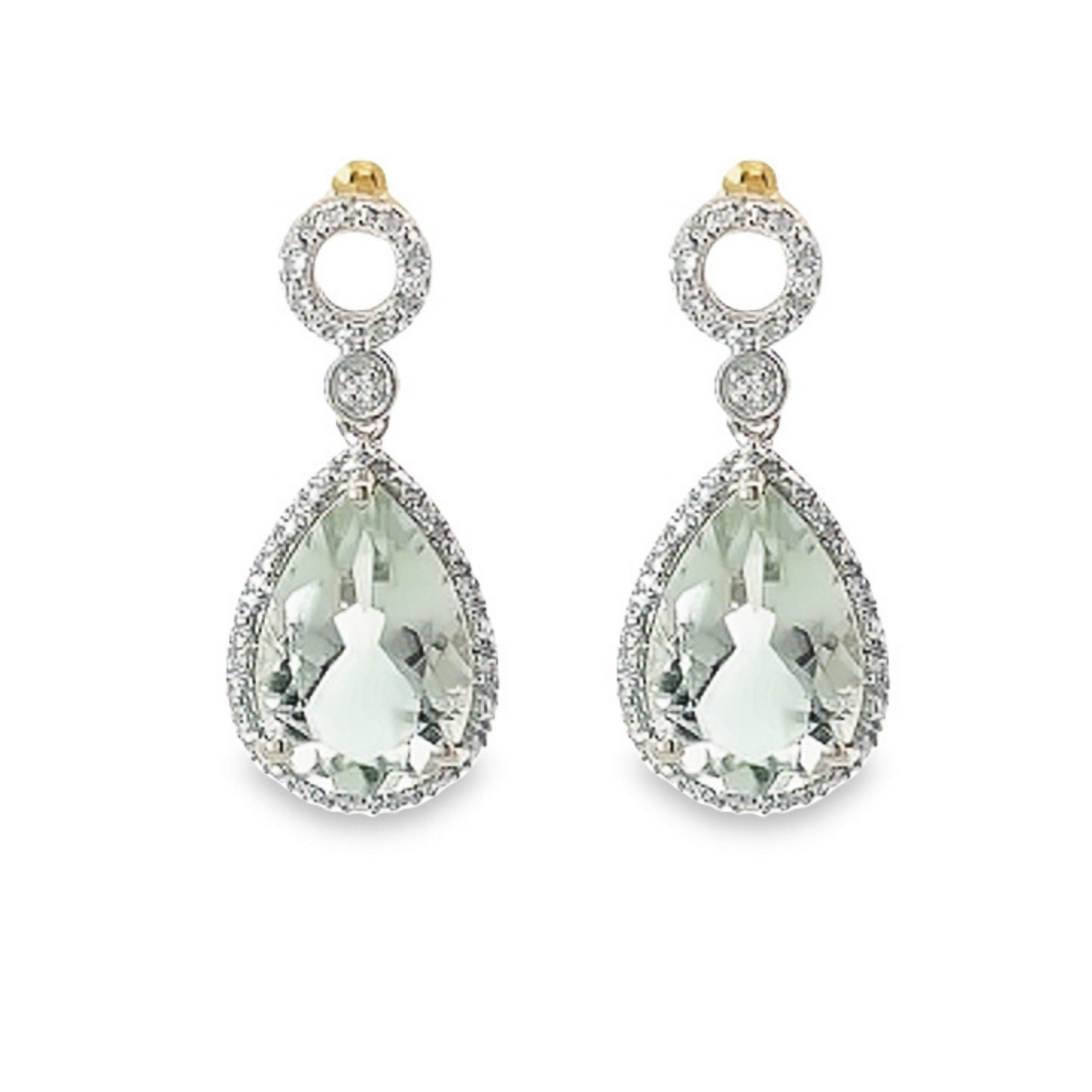9ct Gold Green Amethyst & Diamond Drop Earrings